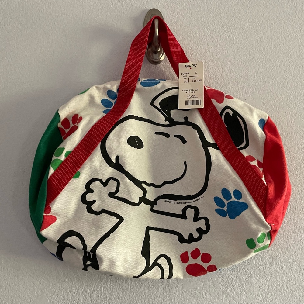 Snoopy Tote Bag Duffel with Red Handles Color Block NWT